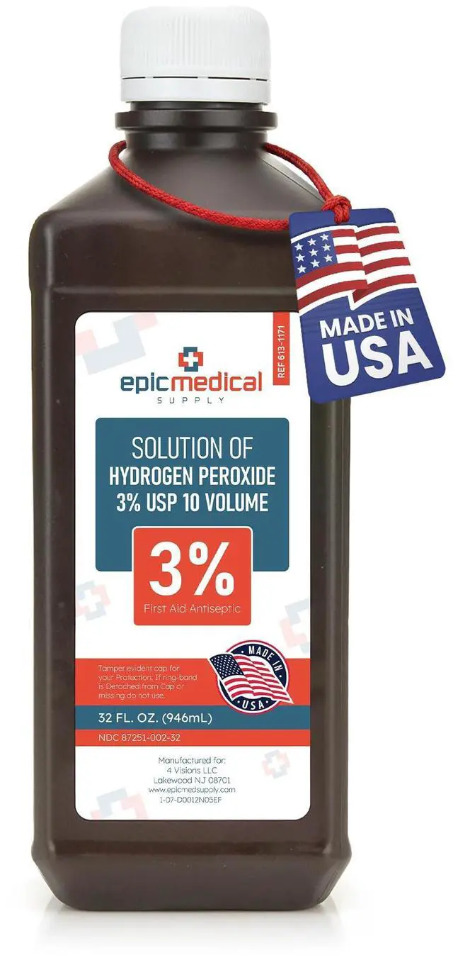 Main image of Epic Medical Supply Hydrogen Peroxide 32 oz. First Aid Antiseptic and Multipurpose Cleaner, 3% USP, Topical Wash for Minor Cuts, Scrapes, Insect Bites, and Skin Irritations. (1)