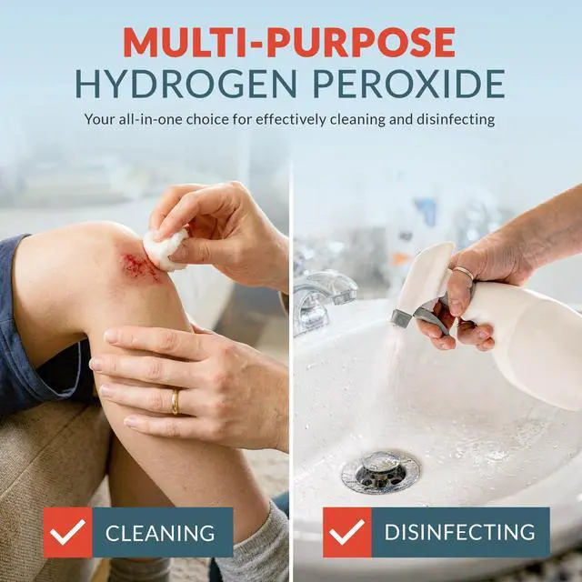 Alt view image 3 of 7 - Epic Medical Supply Hydrogen Peroxide 32 oz. First Aid Antiseptic and Multipurpose Cleaner, 3% USP, Topical Wash for Minor Cuts, Scrapes, Insect Bites, and Skin Irritations. (1)