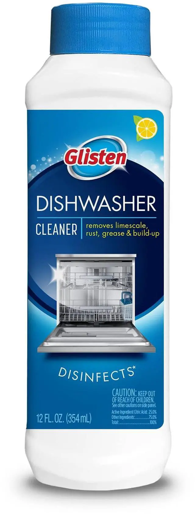 Main image of Glisten Dishwasher Cleaner, Removes Limescale, Rust, Grease & Build-Up, Disinfects, Lemon Scent, 12 fl oz