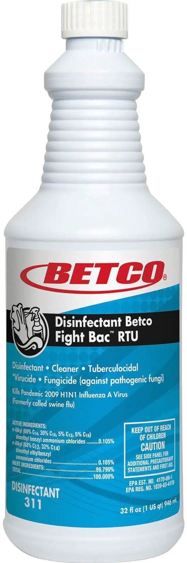 Alt view image 2 of 3 - Betco FIGHT BAC RTU Disinfectant Cleaner, Citrus Floral, 32 oz. Bottle, 12/Carton (3111200)