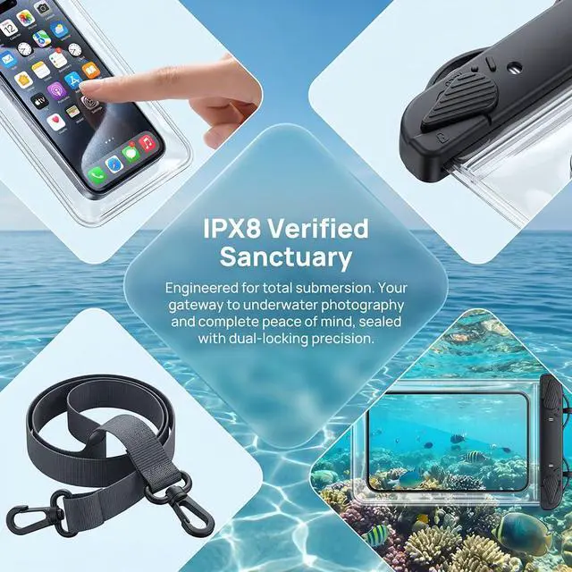 Alt view image 2 of 4 - Waterproof Phone Pouch, Dry Bag,Waterproof Phone Case with Lanyard,Cell Phone Dry Bag for Beach Vacation Travel Cruise Essentials, Touch Screen, Up to8,1Pcs,Black