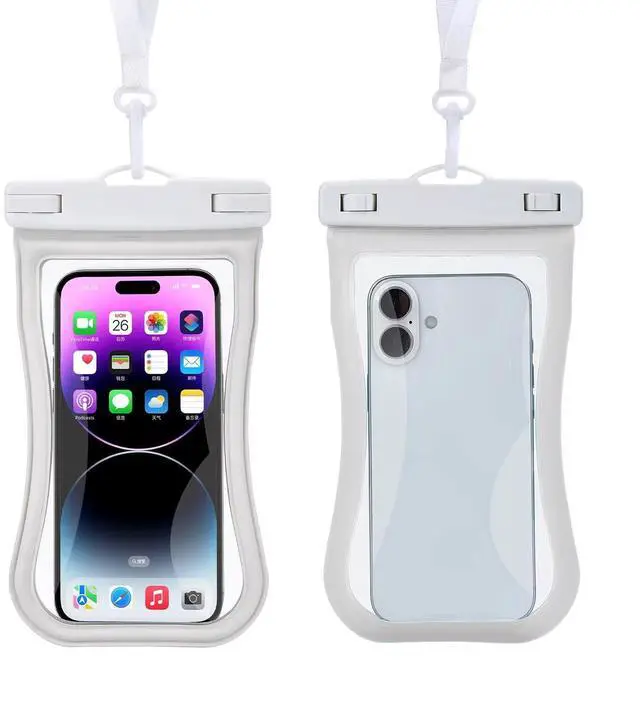 Main image of Waterproof Phone Pouch with Lanyard - Floating Dry Bag Case for iPhone 17 Pro Max, 16 and Samsung, Universal Touchscreen Water Proof Cell Phone Holder for Beach, Pool and Kayaking, White