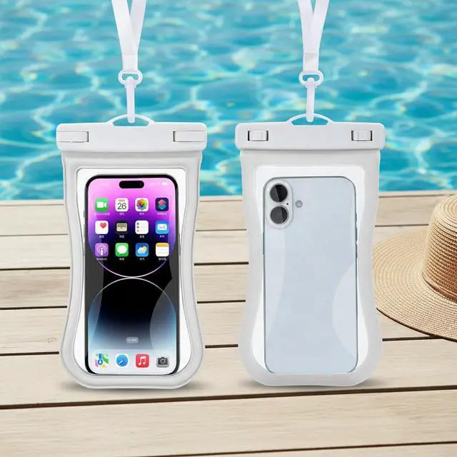 Alt view image 3 of 7 - Waterproof Phone Pouch with Lanyard - Floating Dry Bag Case for iPhone 17 Pro Max, 16 and Samsung, Universal Touchscreen Water Proof Cell Phone Holder for Beach, Pool and Kayaking, White