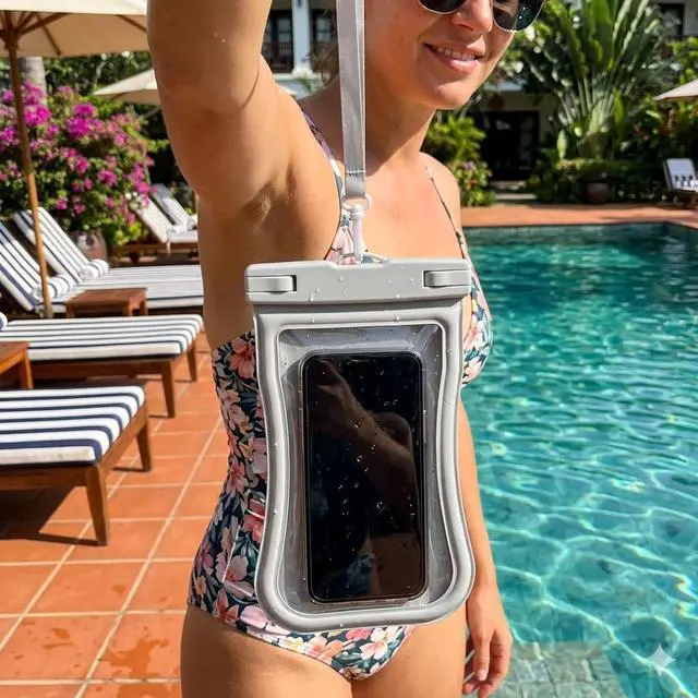 Alt view image 7 of 7 - Waterproof Phone Pouch with Lanyard - Floating Dry Bag Case for iPhone 17 Pro Max, 16 and Samsung, Universal Touchscreen Water Proof Cell Phone Holder for Beach, Pool and Kayaking, White