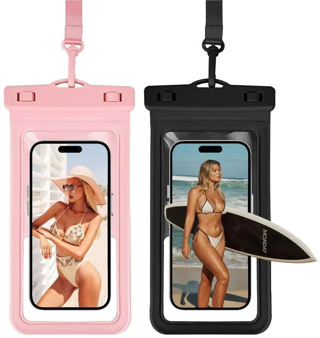 Main image of Trazzic Waterproof Phone Pouch, with Inside Card Holder, Large Waterproof Case Compatible with iPhone 17 16 15 14 13 Pro Max, Beach Cruise Essentials, 2 Pack, Pink and Black