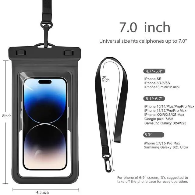 Alt view image 2 of 5 - Trazzic Waterproof Phone Pouch, with Inside Card Holder, Large Waterproof Case Compatible with iPhone 17 16 15 14 13 Pro Max, Beach Cruise Essentials, 2 Pack, Pink and Black