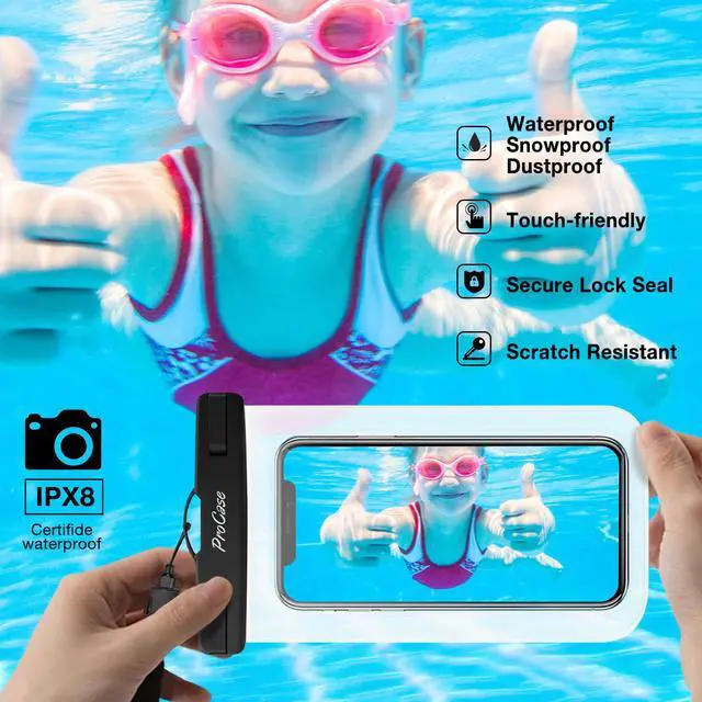 Alt view image 3 of 7 - ProCase 2 Pack Waterproof Phone Pouch, Underwater Phone Case Up to 7", Dry Bag for iPhone 17 Air 16 15 14 13 Pro Plus Max, Galaxy S24 S23 S22 Ultra Pixel, Beach Essentials -White & Green