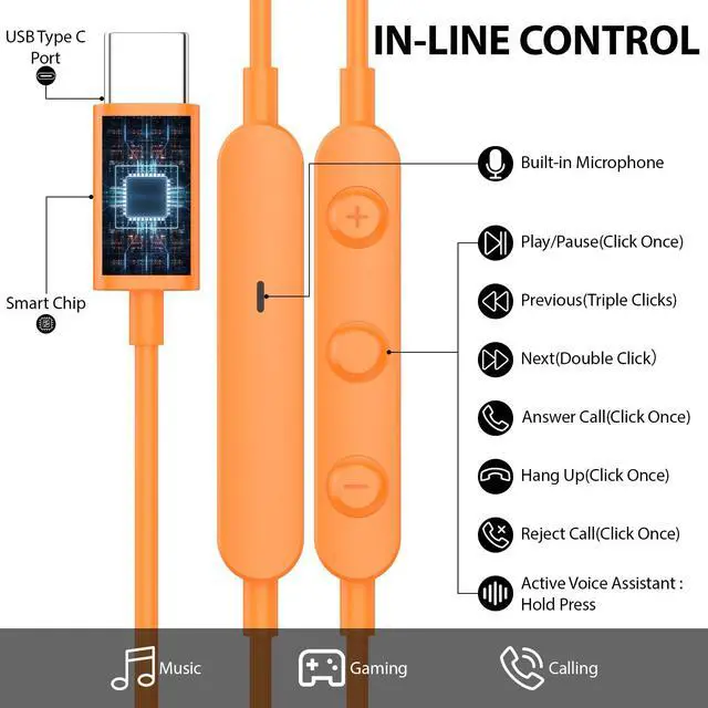 Alt view image 4 of 7 - USB C Headphone in-Ear Noise Isolation Wired Earbuds for iPhone 17 Pro Max