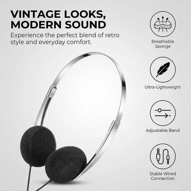 Alt view image 3 of 7 - Jinshining Retro Over-Ear Earphones, Retro Headphones Wired,Mini Stereo Lightweight Headphone with Cord, 80s 90s Vintage Headset Wired,Headphone for Most Mobile Phones Playback Headphones (Black)