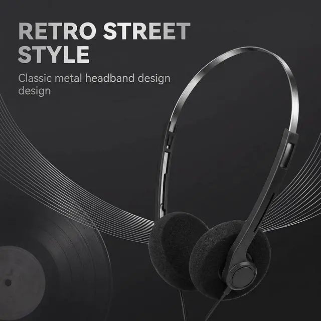 Alt view image 2 of 7 - Jinshining Retro Over-Ear Earphones, Retro Headphones Wired,Mini Stereo Lightweight Headphone with Cord, 80s 90s Vintage Headset Wired,Headphone for Most Mobile Phones Playback Headphones (Black)