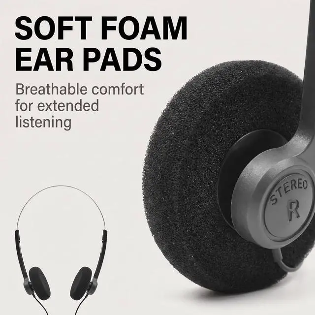 Alt view image 4 of 7 - Jinshining Retro Over-Ear Earphones, Retro Headphones Wired,Mini Stereo Lightweight Headphone with Cord, 80s 90s Vintage Headset Wired,Headphone for Most Mobile Phones Playback Headphones (Black)