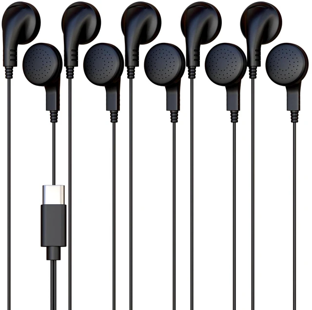 Main image of 5 Pack Bulk Wired Earphones, USB-C, in-Ear, Compatible with Phone, Tablet, Laptop, PC for School, Online Class, Meeting, Web Conference, Practice, Test, Black
