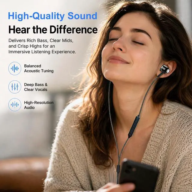 Alt view image 2 of 7 - ADOOPE USB-C Wired Earbuds with Microphone, in-Ear Headphones for Android & USB-C Devices, Noise-Isolating Stereo Earphones with Inline Remote for Phone Calls, Music & Video - Black