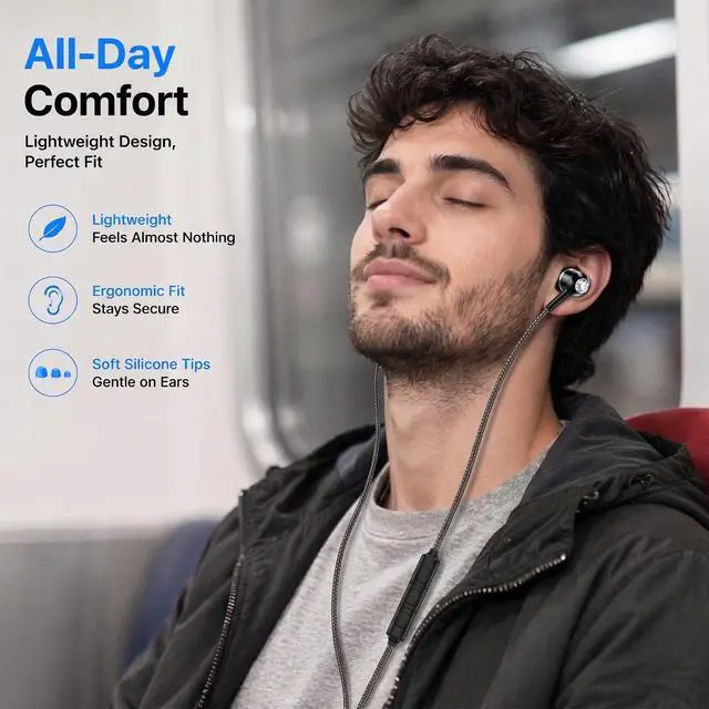 Alt view image 4 of 7 - ADOOPE USB-C Wired Earbuds with Microphone, in-Ear Headphones for Android & USB-C Devices, Noise-Isolating Stereo Earphones with Inline Remote for Phone Calls, Music & Video - Black