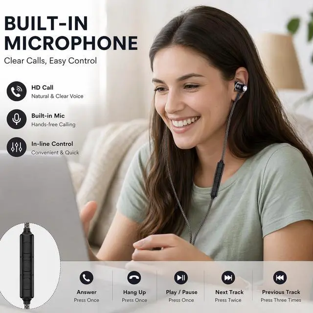 Alt view image 6 of 7 - ADOOPE USB-C Wired Earbuds with Microphone, in-Ear Headphones for Android & USB-C Devices, Noise-Isolating Stereo Earphones with Inline Remote for Phone Calls, Music & Video - Black
