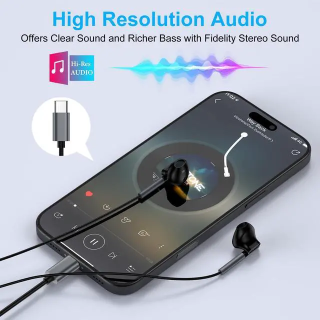 Alt view image 3 of 7 - for Samsung Wired Earbuds USB C for Galaxy S26/A36 5G/A17/A56/A26/A16 5G/S25 FE Ultra/S24/S23/S22,Z Flip 7/Fold 7,Type C Wired Headphones with Microphone Earphones for iPhone 17 16,Pixel 10,One Plus