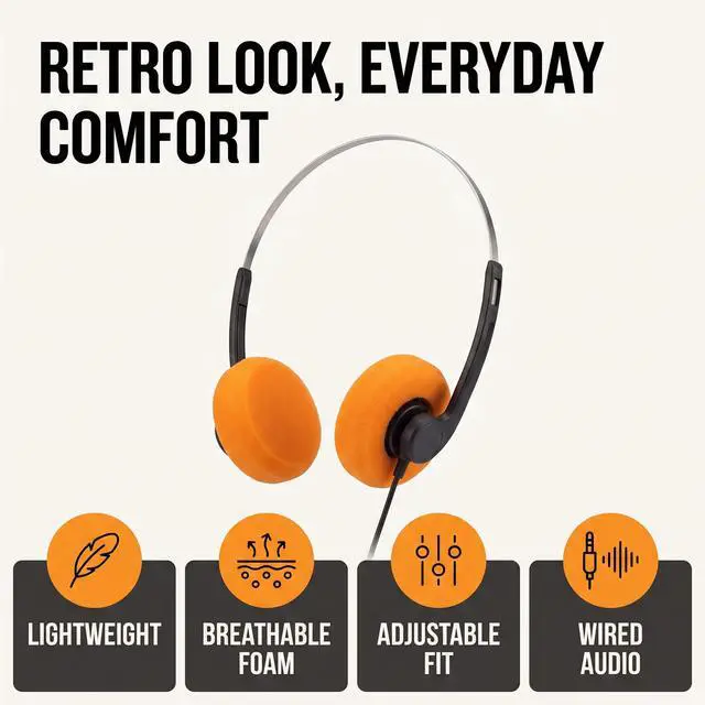 Alt view image 3 of 7 - Retro Over-Ear Headphone,Vintage Feelings Underwire Headphones,Retro Lightweight Earphones,Hi-Fi Stereo Earphone Headset,Headphone,for Most Mobile Phones Playback Pevices Headphones (Orange)
