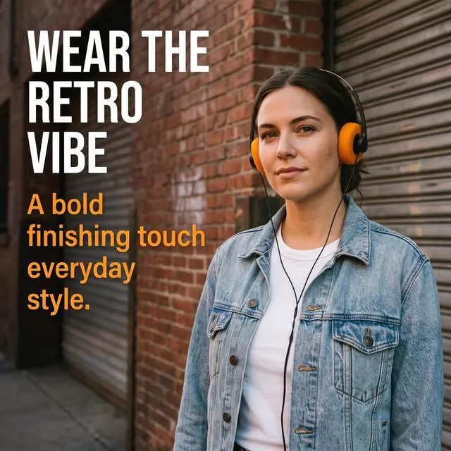 Alt view image 6 of 7 - Retro Over-Ear Headphone,Vintage Feelings Underwire Headphones,Retro Lightweight Earphones,Hi-Fi Stereo Earphone Headset,Headphone,for Most Mobile Phones Playback Pevices Headphones (Orange)