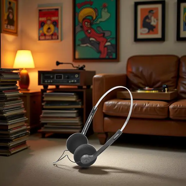 Alt view image 4 of 7 - Cauaoa Black Retro Over-Ear Earphones, Mini Stereo Lightweight Headphones with Cord, 80s 90s Vintage Headset Wired, Hi-Fi Stereo Earphone for Most Mobile Phones Playback Pevices Headphones
