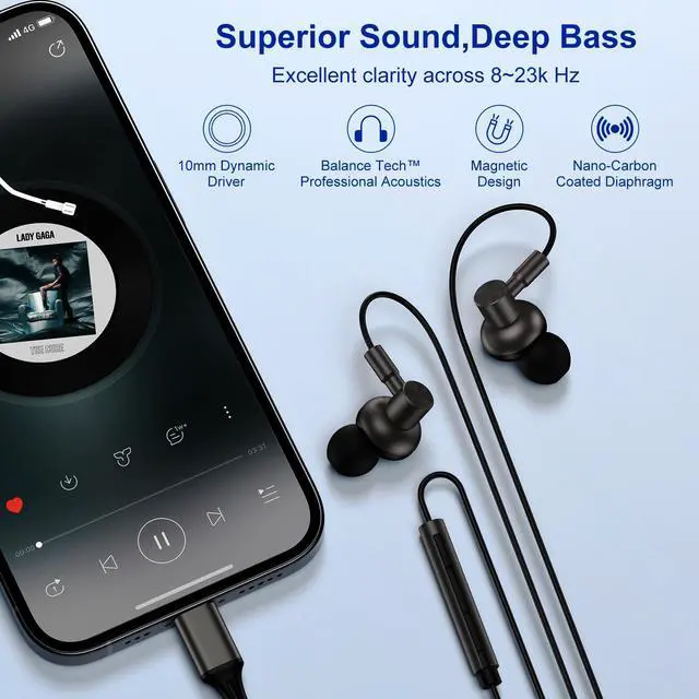 Alt view image 4 of 7 - Magnetic iPhone Headphones Wired with Lightning Connector for iPhone 14 13 12 11 Pro Max SE XS XR X 8 7 6 5, Apple MFi Certified Wired Earbuds Corded Earphones in Ear Buds Microphone Volume Control