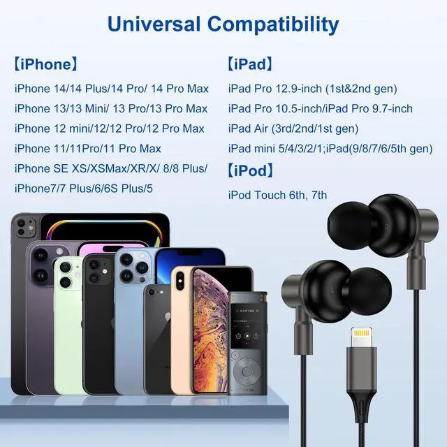 Alt view image 6 of 7 - Magnetic iPhone Headphones Wired with Lightning Connector for iPhone 14 13 12 11 Pro Max SE XS XR X 8 7 6 5, Apple MFi Certified Wired Earbuds Corded Earphones in Ear Buds Microphone Volume Control