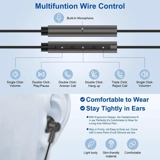 Alt view image 7 of 7 - Magnetic iPhone Headphones Wired with Lightning Connector for iPhone 14 13 12 11 Pro Max SE XS XR X 8 7 6 5, Apple MFi Certified Wired Earbuds Corded Earphones in Ear Buds Microphone Volume Control