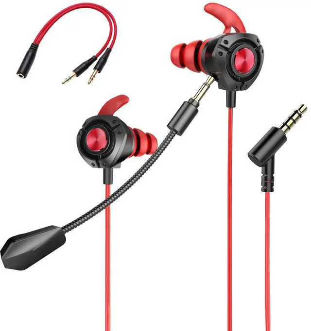 Main image of KAHEAUM Gaming Earbuds with Microphone,Stereo Headphones Deep Bass Earphones Sport Earbuds Wired Detachable Noise Cancelling Gaming Headset for Mobile Games Phones PC PS4 Xbox One PlayStation 5-Black