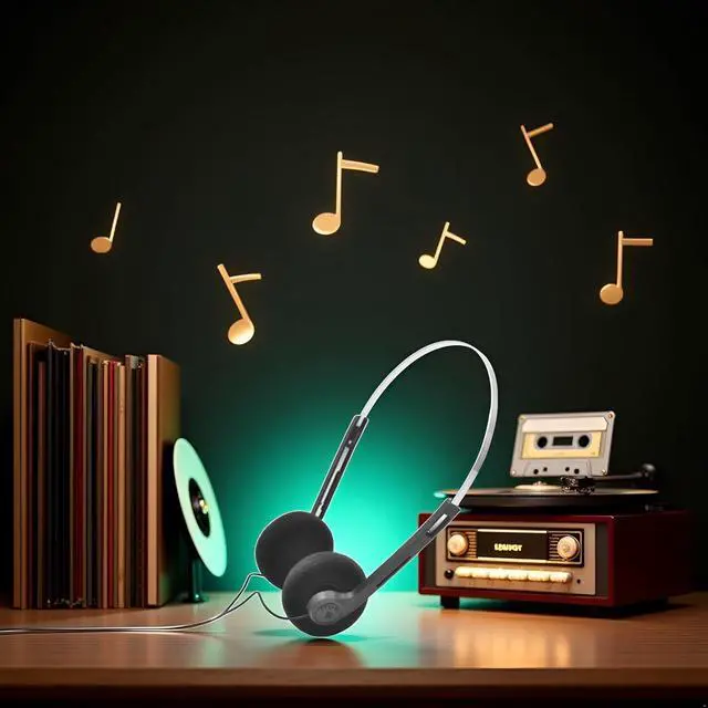 Alt view image 4 of 7 - WaigN Black Retro Over-Ear Earphones, Mini Stereo Lightweight Headphones with Cord, Vintage Headset Wired, Hi-Fi Stereo Earphone, for Most Mobile Phones Playback Pevices, Over-Ear Headphones