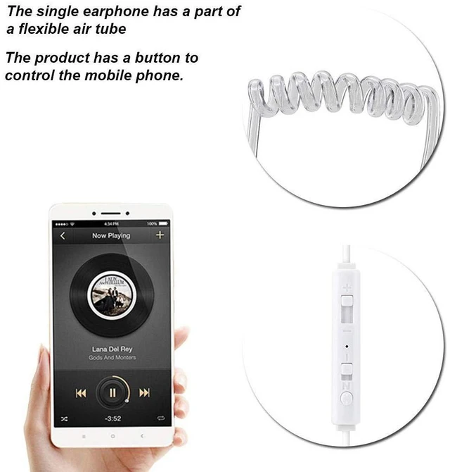 Alt view image 4 of 7 - Yoidesu Universal 3.5mm Jack Acoustic Hollow Air Tube Earbuds Headphones with Microphone,Anti-Radiation in-Ear Single Earbud,Wired Cell Phone Earpiece (White)