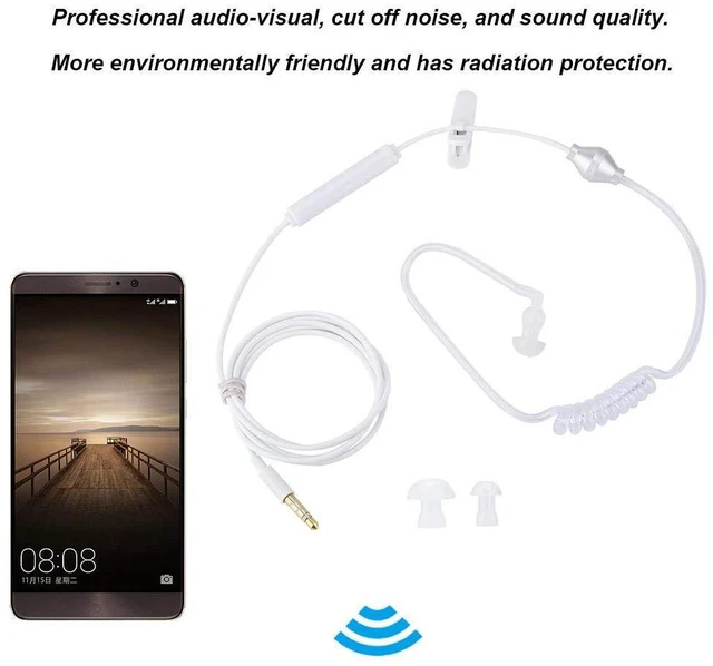 Alt view image 5 of 7 - Yoidesu Universal 3.5mm Jack Acoustic Hollow Air Tube Earbuds Headphones with Microphone,Anti-Radiation in-Ear Single Earbud,Wired Cell Phone Earpiece (White)