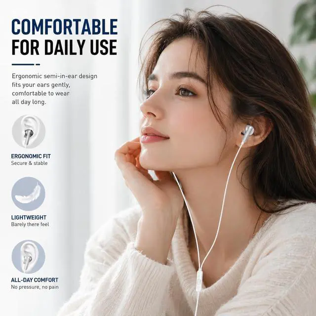 Alt view image 4 of 5 - Vuvlonoso White Wired Earbuds with Microphone, 3.5mm in-Ear Headphones, Stereo Earphones with Volume Control for Laptop, PC, Tablet and Smartphones