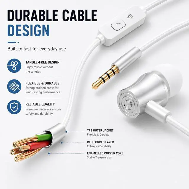 Alt view image 5 of 5 - Vuvlonoso White Wired Earbuds with Microphone, 3.5mm in-Ear Headphones, Stereo Earphones with Volume Control for Laptop, PC, Tablet and Smartphones