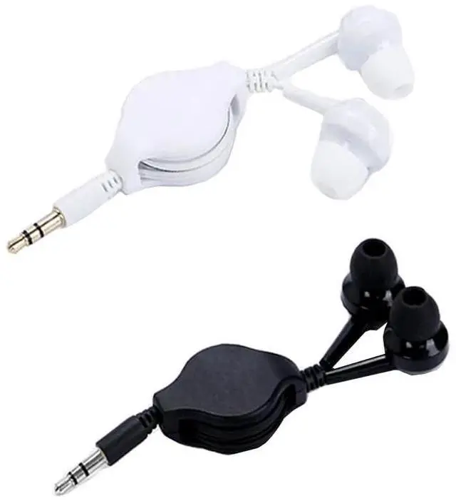 Main image of ThtRht 2 Pack Retractable Earbuds Wired Earphone Portable 3.5mm Plug Stereo in-Ear Headphone Wiring Ear Buds for Computer PC Tablet Phone Airplane Airline Flight Fly Trip Plane Laptop MP3 Player