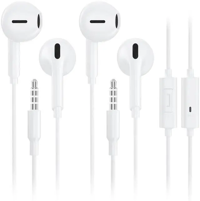 Main image of 2 Pack Wired Earbuds with 3.5mm AUX Plug Headphones,Earphones with Microphone, Corded for 3.5mm Jack Ear Buds for iPhone, Samsung, Computer, Laptop, School Students, Women, Small Ear (White) (White)