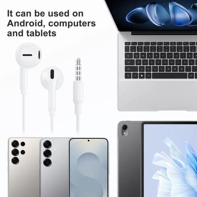 Alt view image 2 of 6 - 2 Pack Wired Earbuds with 3.5mm AUX Plug Headphones,Earphones with Microphone, Corded for 3.5mm Jack Ear Buds for iPhone, Samsung, Computer, Laptop, School Students, Women, Small Ear (White) (White)
