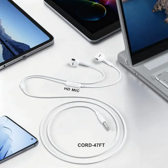 Alt view image 4 of 6 - 2 Pack Wired Earbuds with 3.5mm AUX Plug Headphones,Earphones with Microphone, Corded for 3.5mm Jack Ear Buds for iPhone, Samsung, Computer, Laptop, School Students, Women, Small Ear (White) (White)