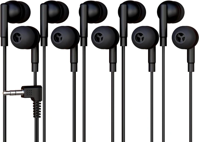 Main image of 5 Pack Bulk Wired Earbuds, In Ear Headphones with 3.5mm Jack, 4ft Tangle Free Cable, Comfortable Fit, Affordable and Cost Effective, Ideal for School Classroom Testing Students Events Groups, Black