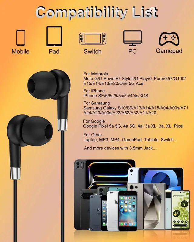 Alt view image 7 of 7 - Moto G Stylus Wired Earbuds 3.5mm Jack, In-Ear Headphones with Microphone | for Moto G Pure Power G57 G67 G15 G05 G100 G54, Aux Corded Ear Pods Buds Compatible with Samsung Galaxy S10 S9 iPhone 6s SE
