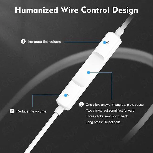 Alt view image 3 of 7 - SUPVOL 2 Pack Wired Earbuds for iPhone, Lightning Headphones w/Mic Volume