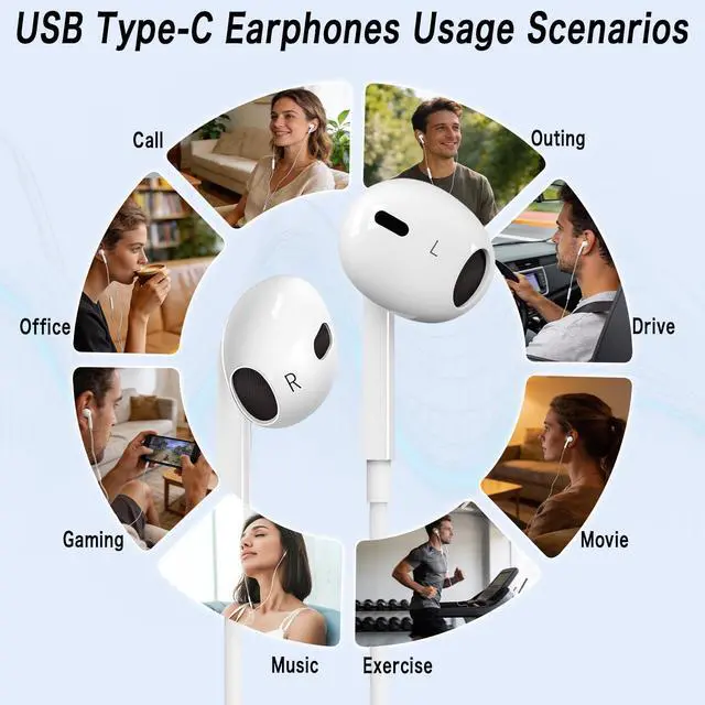 Alt view image 7 of 7 - kelongn USB C Headphones Wired for iPhone 17 16 15 Pixel Galaxy