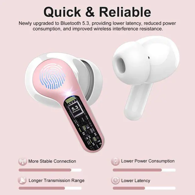 Alt view image 2 of 7 - Wireless Earbuds, Bluetooth 5.4 Headphones HiFi Stereo, Bluetooth Earbuds