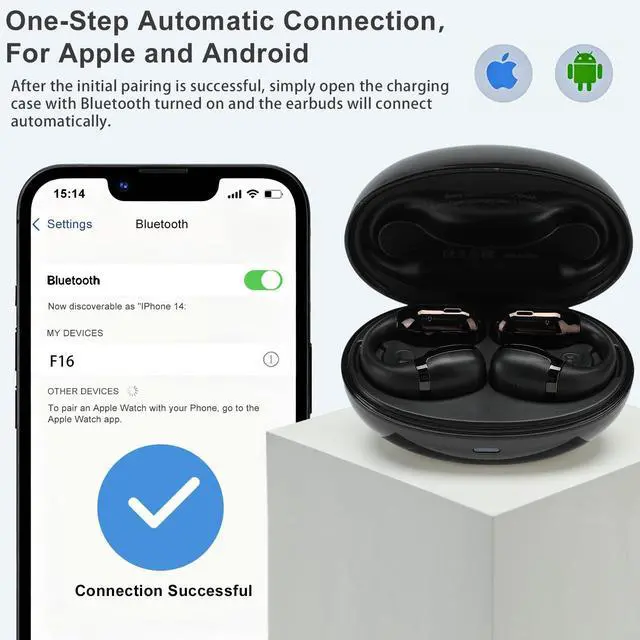 Alt view image 3 of 7 - Open Ear Clip-On Earbuds, Bluetooth 5.4 Wireless Headphones IP65 Waterproof Lightweight 16H Playtime Touch Control Earphones Comfort Design for Small Ears&Glasses