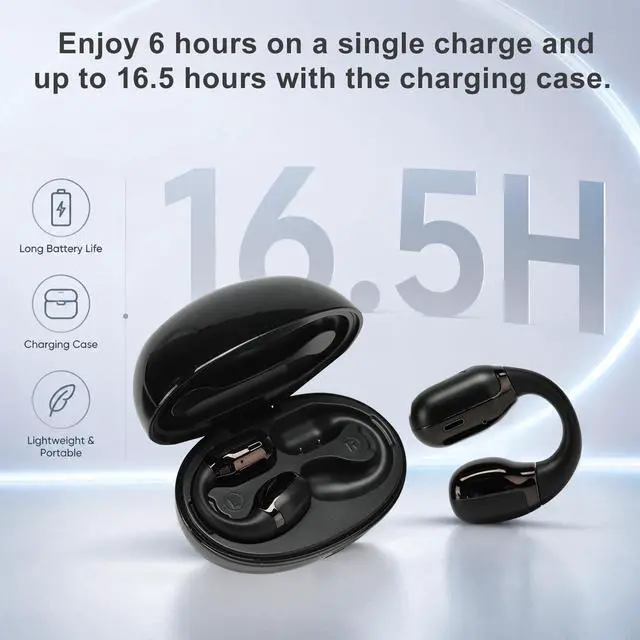 Alt view image 4 of 7 - Open Ear Clip-On Earbuds, Bluetooth 5.4 Wireless Headphones IP65 Waterproof Lightweight 16H Playtime Touch Control Earphones Comfort Design for Small Ears&Glasses