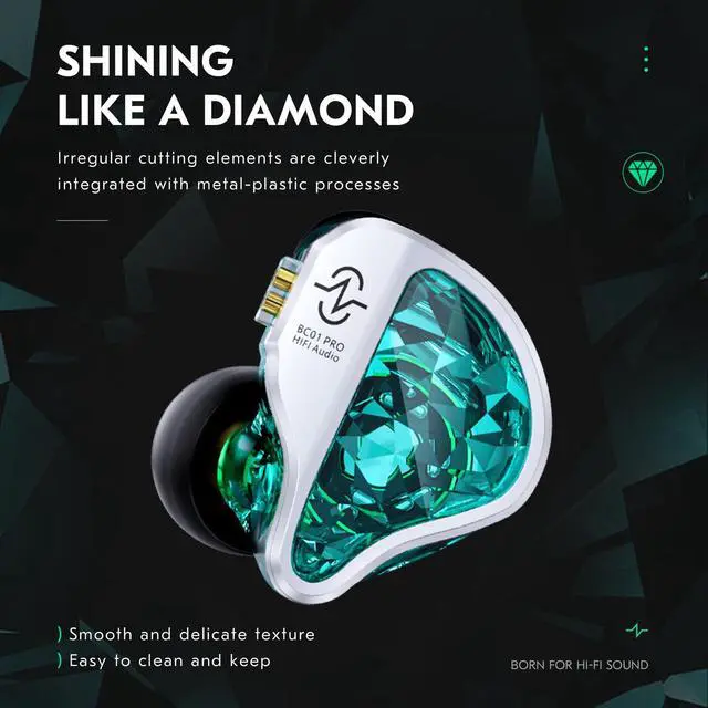 Alt view image 5 of 7 - CCZ BC01 PRO in Ear Monitor Headphones, 1BA 1DD Hybrid Driver Wired Gaming Earbuds, Deep Bass Sound Wired Ear buds, HiFi IEM for Gaming Video Calling Singer Musician Drummer (without mic, Dark Black)