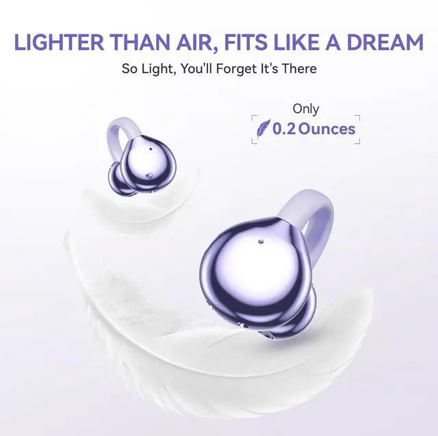 Alt view image 4 of 7 - CHENRUIDA Clip On Earbuds Open Ear Ear Buds Wireless Bluetooth 5.4 Headphones,48H Playtime,IPX6 Waterproof,Touch Control,Comfortable for Workouts and Daily Use (Purple)