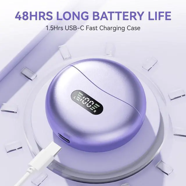 Alt view image 6 of 7 - CHENRUIDA Clip On Earbuds Open Ear Ear Buds Wireless Bluetooth 5.4 Headphones,48H Playtime,IPX6 Waterproof,Touch Control,Comfortable for Workouts and Daily Use (Purple)