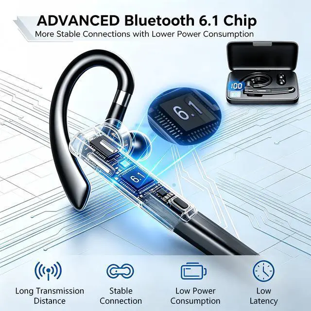Alt view image 3 of 7 - Hsility Bluetooth Headset for Work V6.1 Business Earbud with 500 mAh Charging Case100Hrs Talk Time Dual Noise Cancel Wireless Earpiece,CVC8.0 Noise Cancelling Wireless Earbud for Trucker/Home/Office