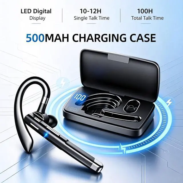 Alt view image 4 of 7 - Hsility Bluetooth Headset for Work V6.1 Business Earbud with 500 mAh Charging Case100Hrs Talk Time Dual Noise Cancel Wireless Earpiece,CVC8.0 Noise Cancelling Wireless Earbud for Trucker/Home/Office