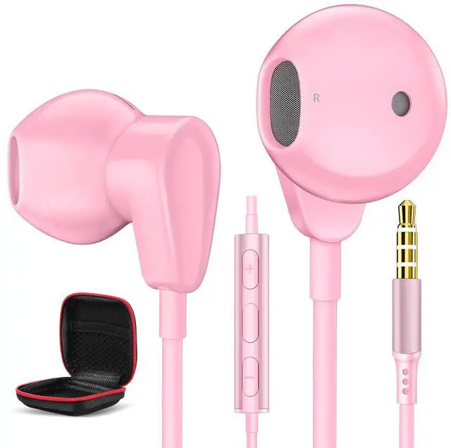 Main image of Jiunai 3.5mm Wired Earbuds with Mic, Half in-Ear Corded Headphones Pink