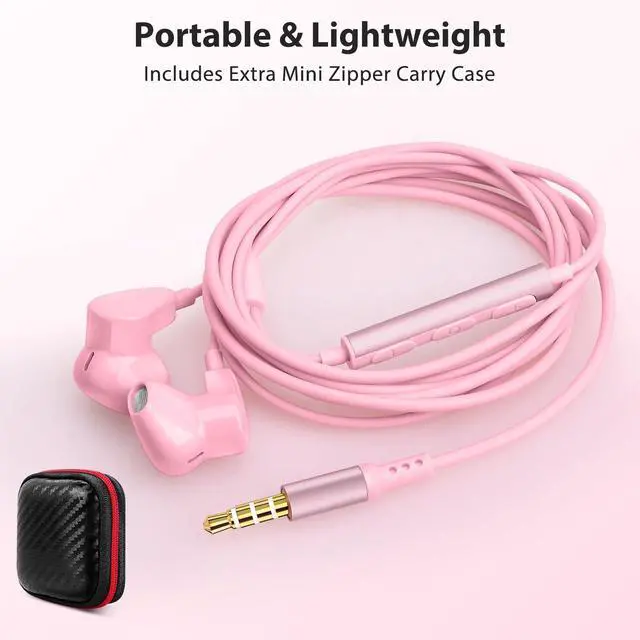 Alt view image 7 of 7 - Jiunai 3.5mm Wired Earbuds with Mic, Half in-Ear Corded Headphones Pink